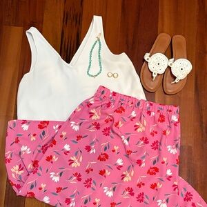 LOFT Pink Floral Maxi Skirt with Ruffle Trim